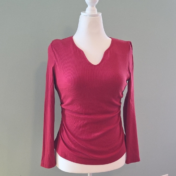 ChicMe Red Ribbed Fitted Top with Long Sleeves Built-bra Women's XL - Picture 4 of 16